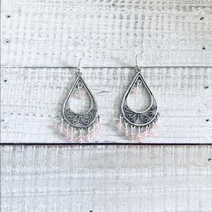 Bohemian Blush Pink Teardrop Silver Earrings NWT